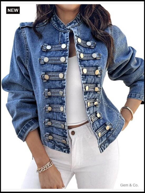 Jackets & Blazers - Button Up Stand Collar Denim Jacket Lightweight Long Sleeve Casual Fall Coat